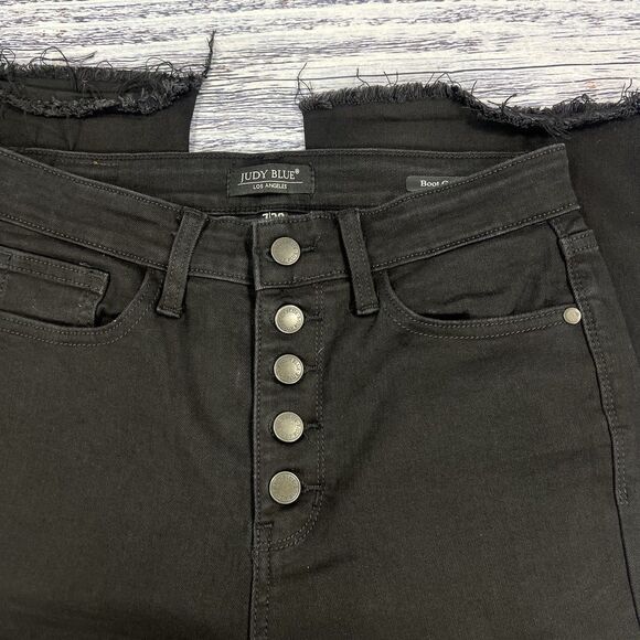Judy Blue Boot Cut High Rise Button Fly Raw Hem Black Jeans 88670 Size 7/28 - Picture 4 of 8